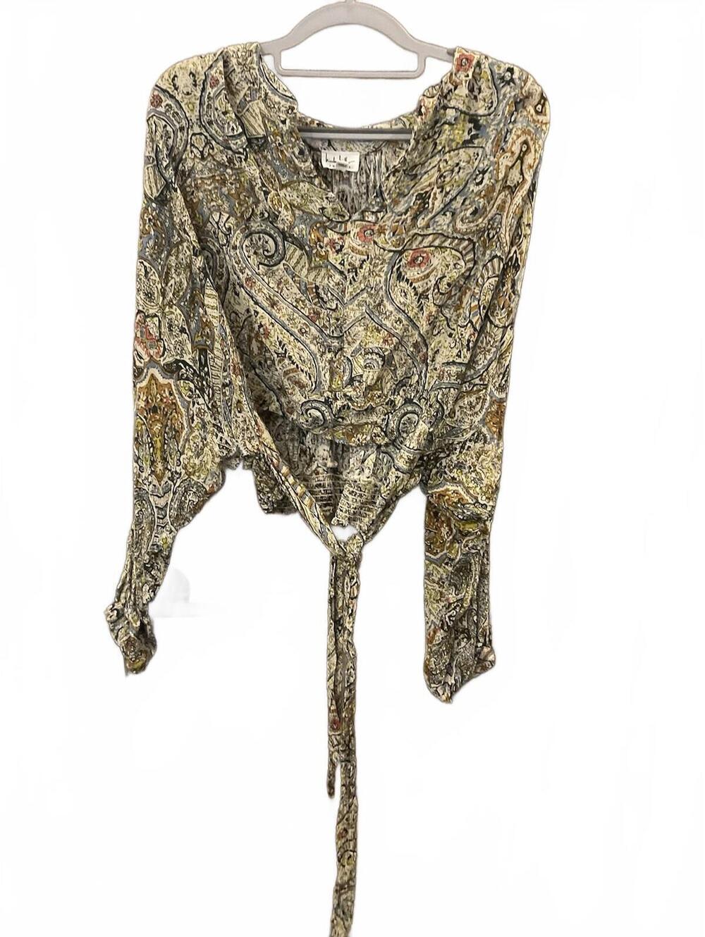 Nicole Miller New York Womens Long Sleeve V Neck Cropped Tie Back Blouse Size S